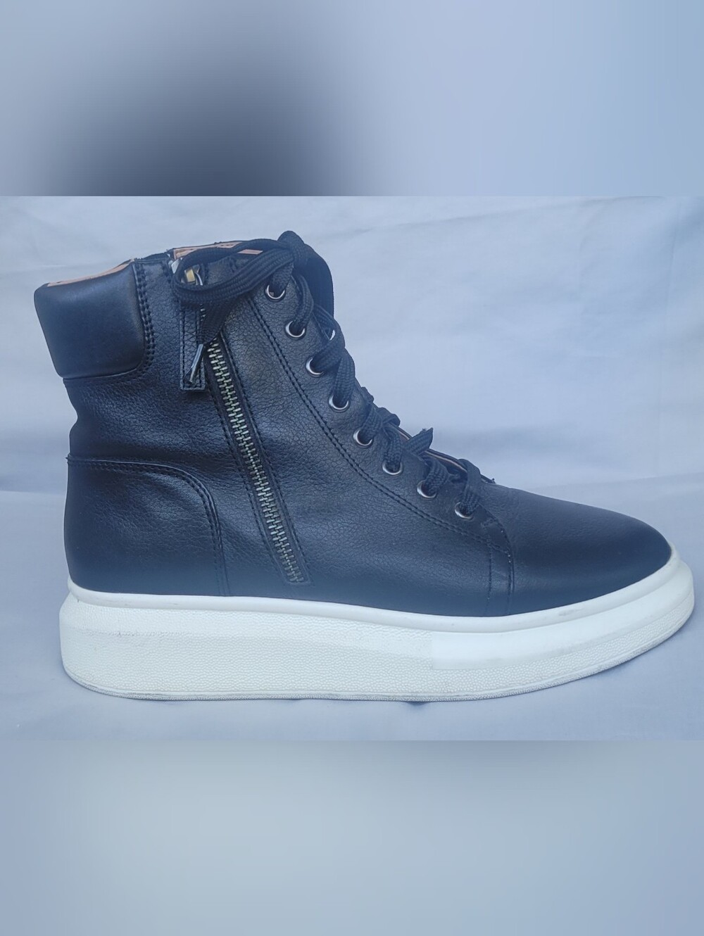 Paolo Black High-Top Lace-Up Sneaker with White Platform Sole
